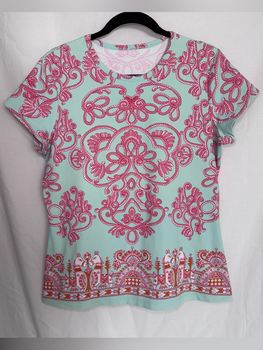 J.McLaughlin Catalina Cloth Short Sleeve Top Medallion Mint Pink Size M/L
